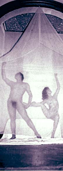 Tras un velo, una pareja ejerce juegos erticos n Foto: Roberto Garca