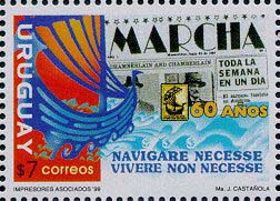 Estampilla postal conmemorativa de los sesenta años de la revista Marcha