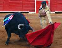 El torero Ismael Rodríguez lidia al tercer astado de la tarde, de nombre Ganadero durante la corrida de ayer en la plaza de toros México